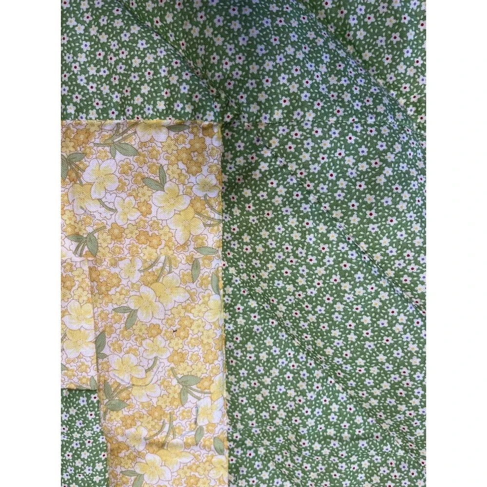 New - Amish Made “Quilted Blocks” Baby Crib Quilt Yellow Green White 38”x48